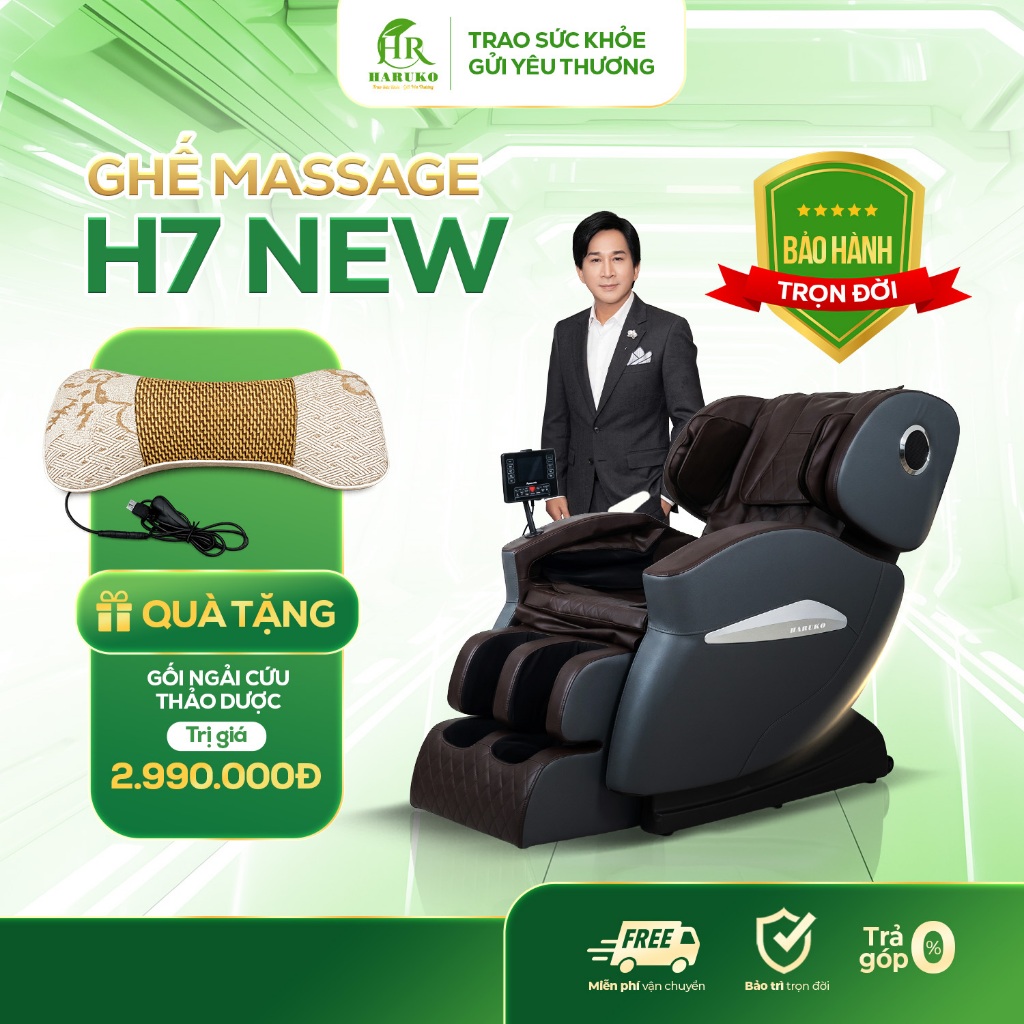 Ghế massage toàn thân HR Haruko H7 New, máy massage con lăn 3D, lắp đặt tại nhà bảo hành trọn đời