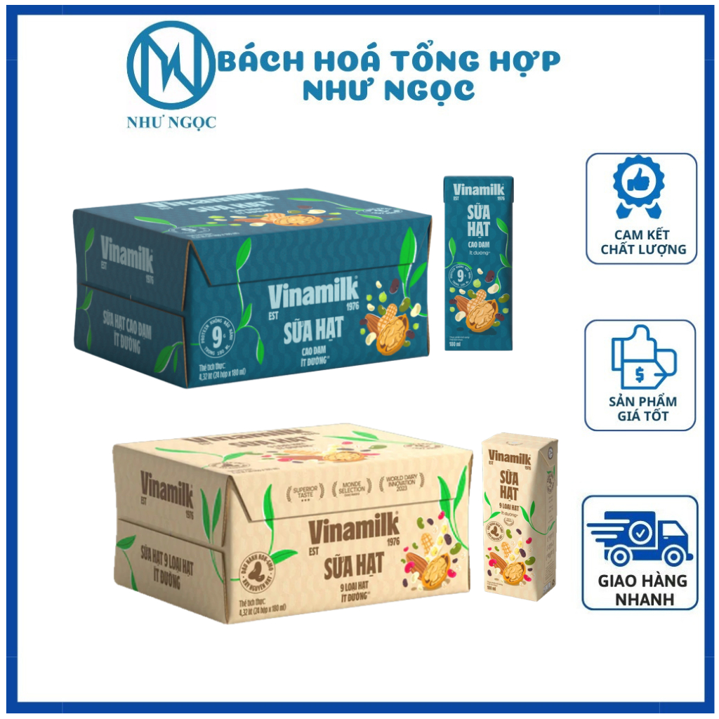 Sữa Hạt Vinamilk 9 Loại Hạt - Cao Đạm Ít Đường 180ml- THÙNG  24 HỘP