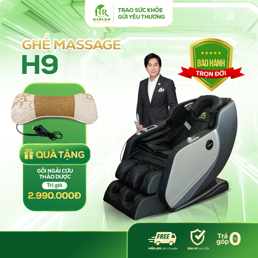 Ghế massage Haruko HR H9, máy massage con lăn 3D điều khiển giọng nói phù hợp người lớn tuổi