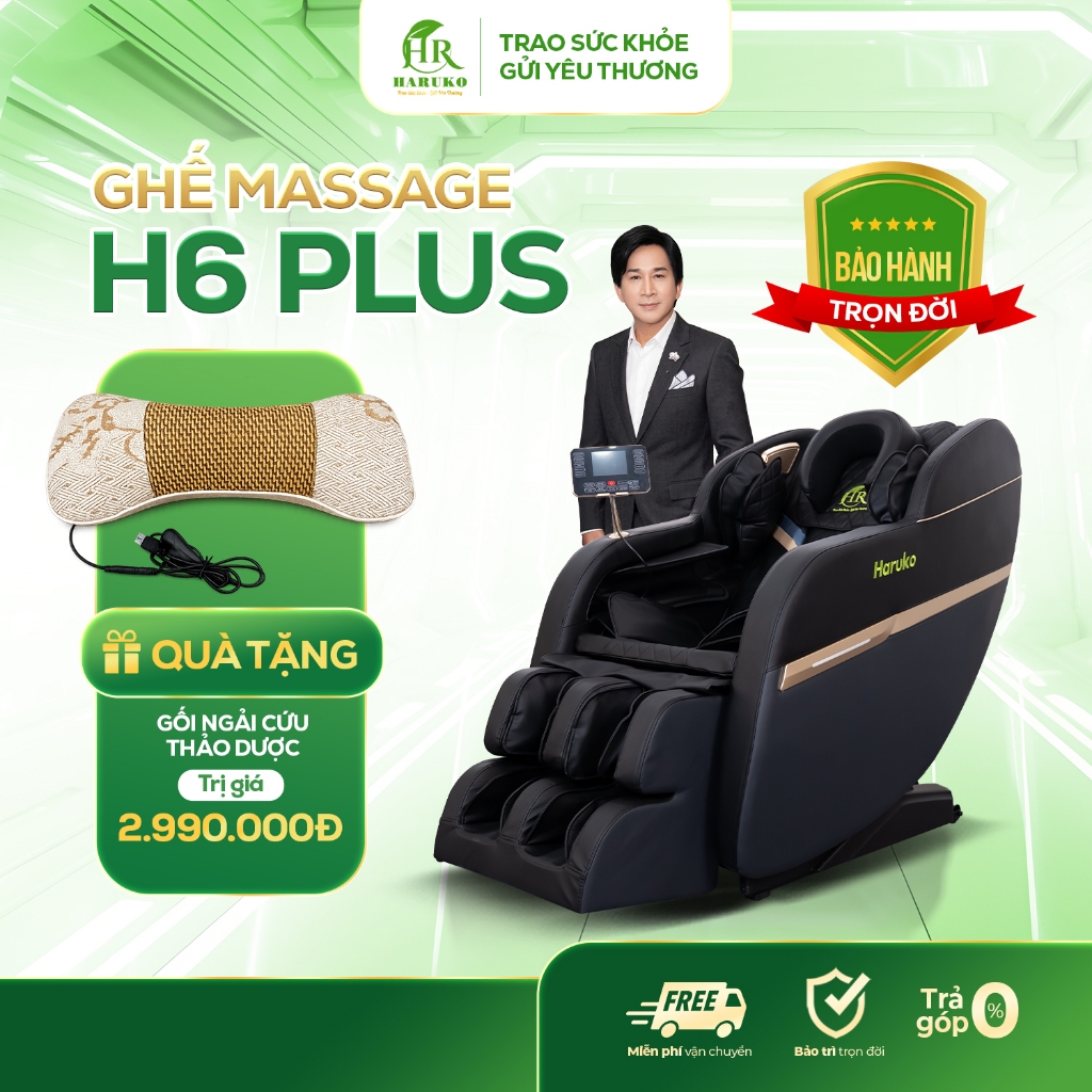 Ghế massage toàn thân HR Haruko H6 Plus, máy massage con lăn 3D, lắp đặt tại nhà