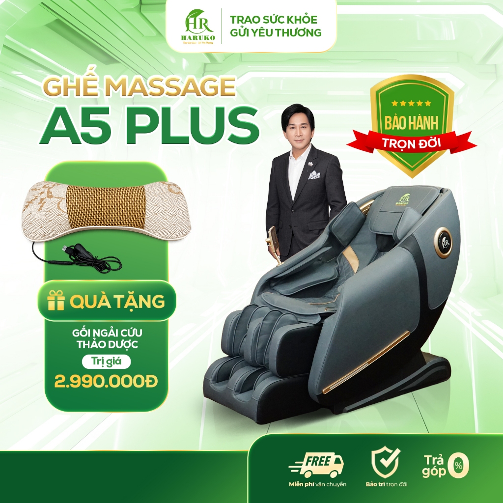 Ghế massage toàn thân HR Haruko A5 Plus, máy massage con lăn di chuyển, lắp đặt tại nhà khách hàng
