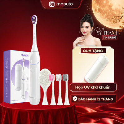 Bàn Chải Điện MASUTO HyperUVsonic Kèm Hộp Đựng Khử Trùng UV - 5 Đầu Chải Trắng Răng, Giảm Ố Vàng, Bảo Vệ Nướu, Rửa Mặt