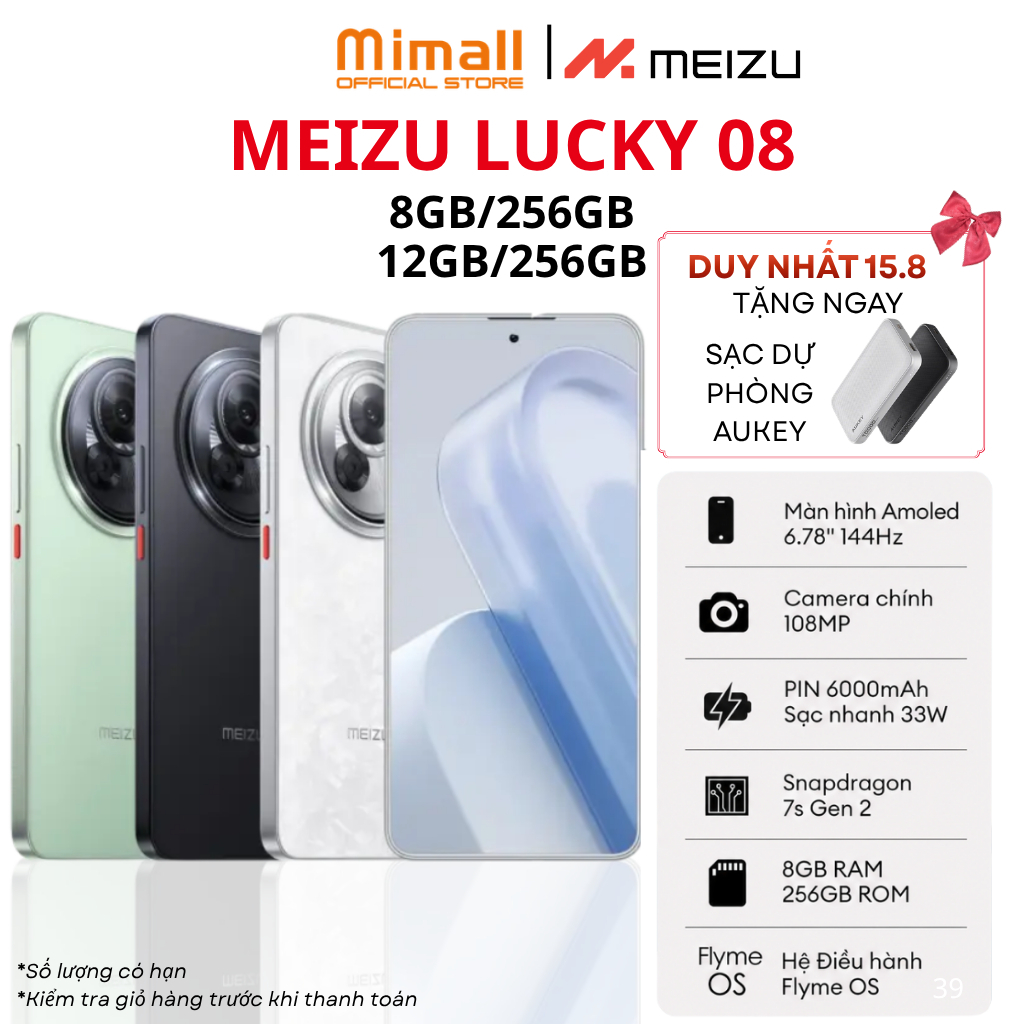 Điện Thoại Meizu Lucky 08 | Màn Hình LTPO Amoled 6.78" 144Hz | Snapdragon 7s Gen 2 |  Pin 6000mAh Sạ