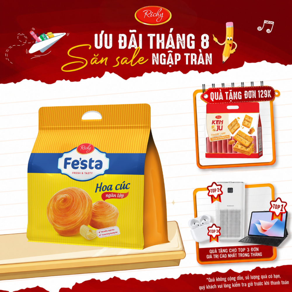 [HỎA TỐC HN] [Quà Tặng Đơn 129k] [VỊ VIỆT QUẤT MỚI] Bánh mì hoa cúc ngàn lớp Festa Richy - HSD 30 ng