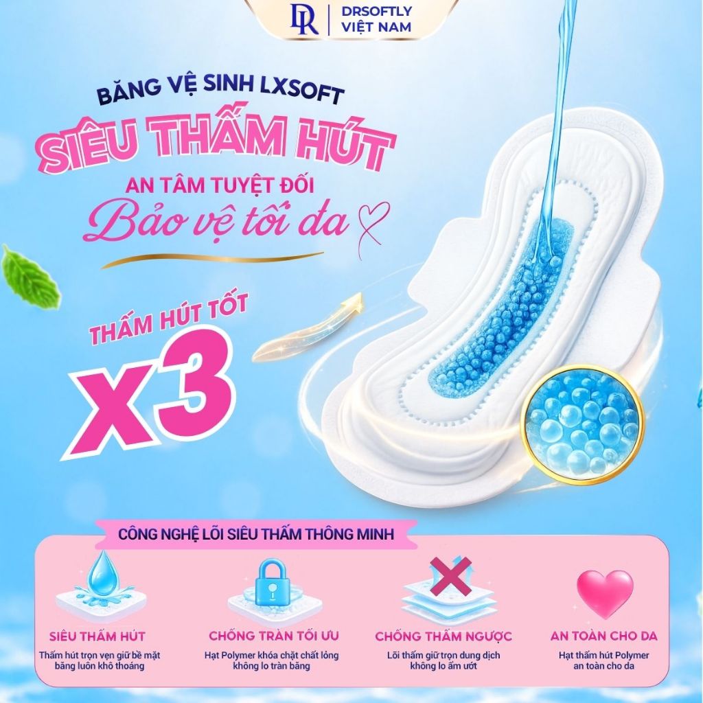 [QUÀ TẶNG] Miếng BVS Super Air LXSoft - Siêu Thấm, Lõi Treo Thoáng Khí, Chống Tràn, Dịu Mát-Ban ngày