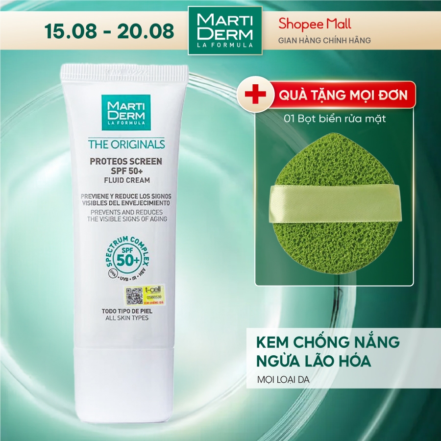 Kem chống nắng MartiDerm ngừa nám, chống lão hóa The Originals Proteos Screen SPF50+ Fluid Cream Mar