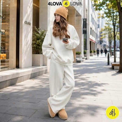 4LOVA STREET SET – Bộ Nỉ Tăm Nữ Form Rộng Hàn Quốc, Áo Oversize Quần Suông Dài