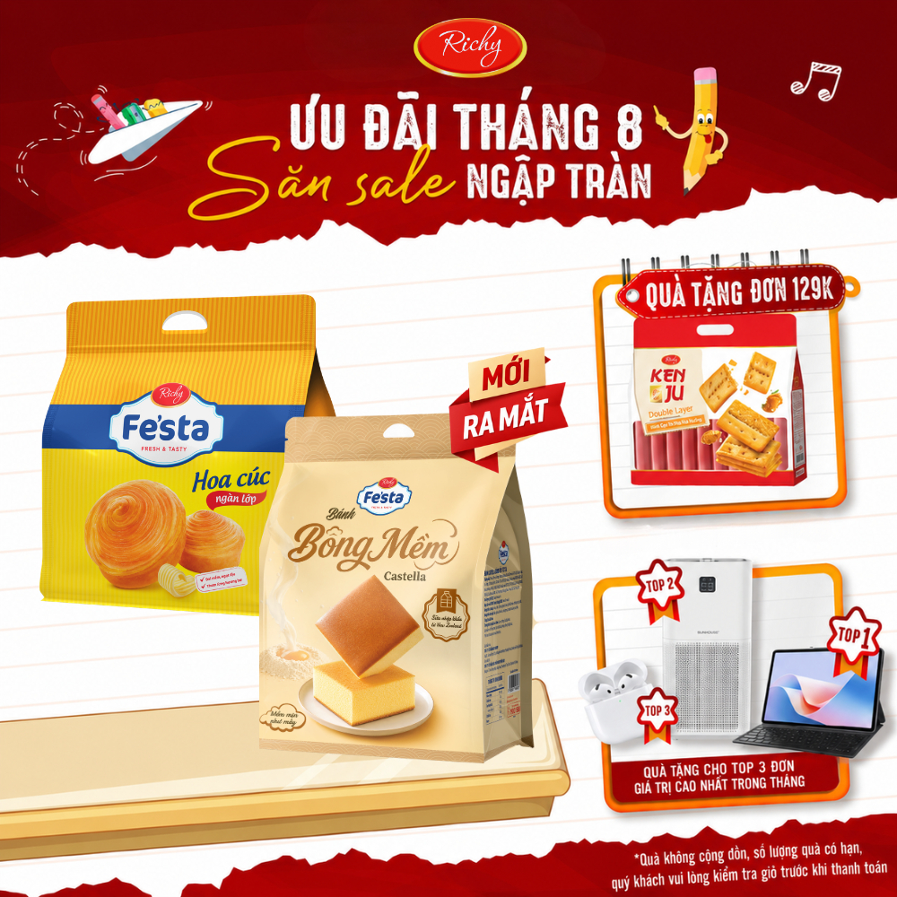 [HỎA TỐC HN][Quà Tặng Đơn 129k] Combo 2 Túi Bánh Mì Hoa Cúc Ngàn Lớp Richy Festa Bơ Trứng Sữa & Bánh