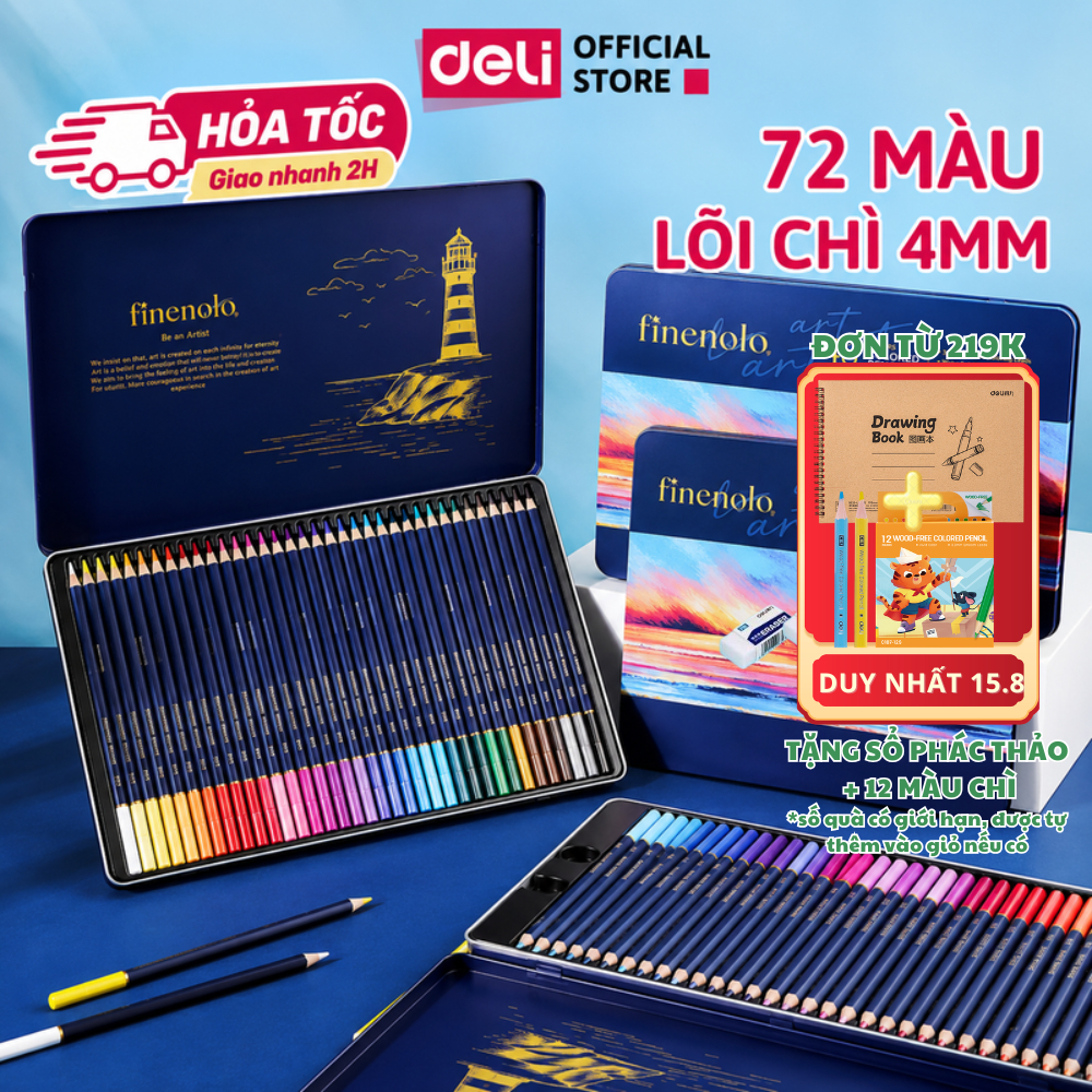 [🔥TẶNG SỔ VẼ+12 MÀU CHÌ]Bút Chì Màu Gốc Dầu/Gốc Nước Hộp Thiếc Deli Màu Chì 24/36/48/72 Màu Vẽ Tranh