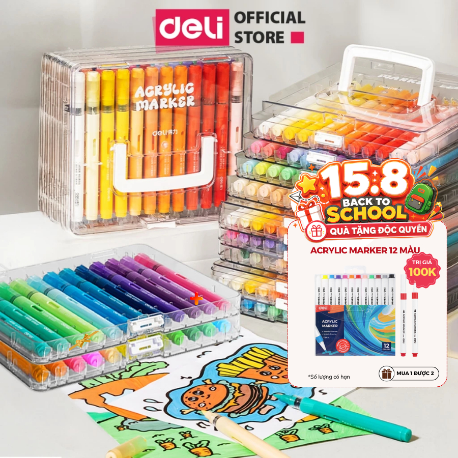 [🔥TRỢ GIÁ] Bút Sơn Acrylic Marker Deli Dạng Roller 24/36/48/60/84 Màu Acrylic Marker An Toàn Màu Vẽ 