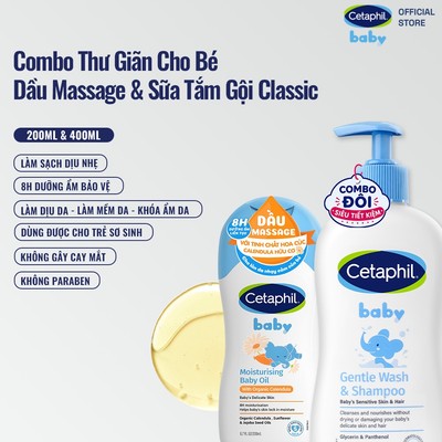 Combo Sữa tắm gội dịu lành cho bé GENTLE W&S 400ML & Dầu massage dưỡng ẩm làm dịu da bé Calendula Baby Oil 200ml