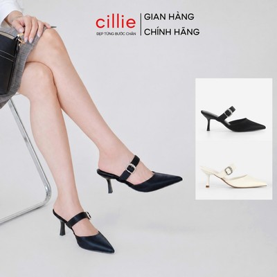 Guốc Cao Gót Nữ Cillie Mũi Nhọn Quai Ngàng Khóa Kim Loại Gót Nhọn Cao 7cm Dễ Mang Chắc Chắn GU23