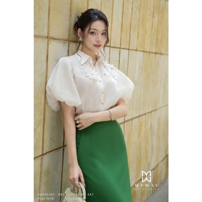 Áo Sơ MI Nữ Tay Bông MY WAY Đính Hoa Sang Chảnh 9MA06351