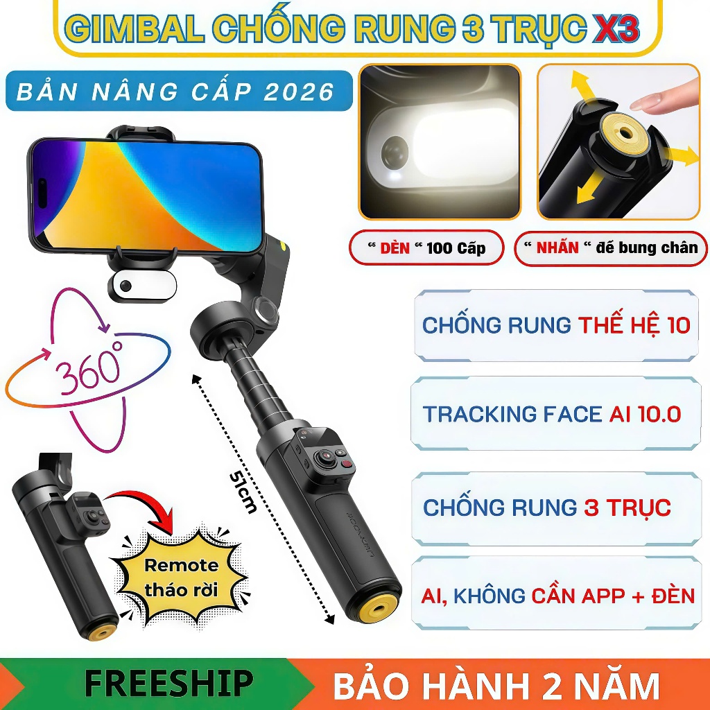 Cây Quay Video Điện Thoại Chính Hãng Aochuan Smart X3 Hỗ Trợ Quay Phim, Chụp Ảnh Chống Rung Cao Cấp