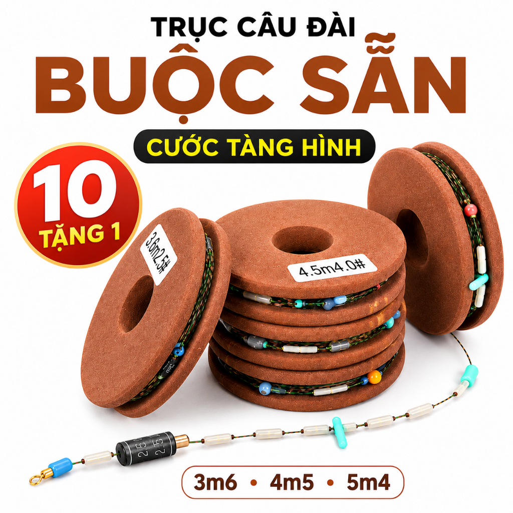 Trục Nâu Câu Đài Buộc Sẵn Cước Tàng Hình - Dây Trục Câu Cá 3m6 4m5 5m4