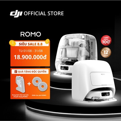 (MỚI) Robot hút bụi DJI ROMO | Cảm biến chướng ngại vật cấp độ mm | Lực hút cực mạnh 25.000 Pa | Thiết kế trong suốt