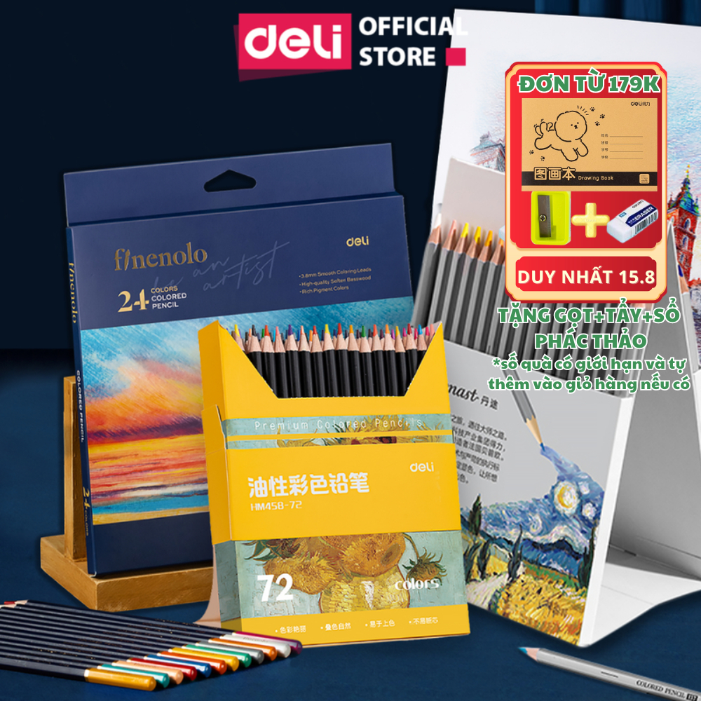 [🔥TẶNG 3 QUÀ] Bút Chì Màu Gốc Dầu Deli - Màu Chì Finenolo Dmast Hộp Giấy Gấp Đứng Được Layer Màu
