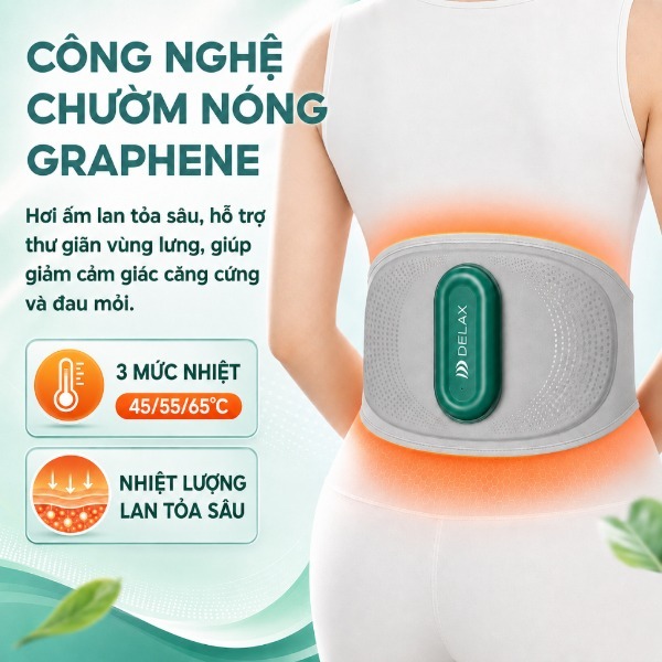 Đai Massage Lưng DELAX DL20 Không Dây, Massage Túi Khí, Rung, Chườm Nóng Graphene 3 Mức Nhiệt