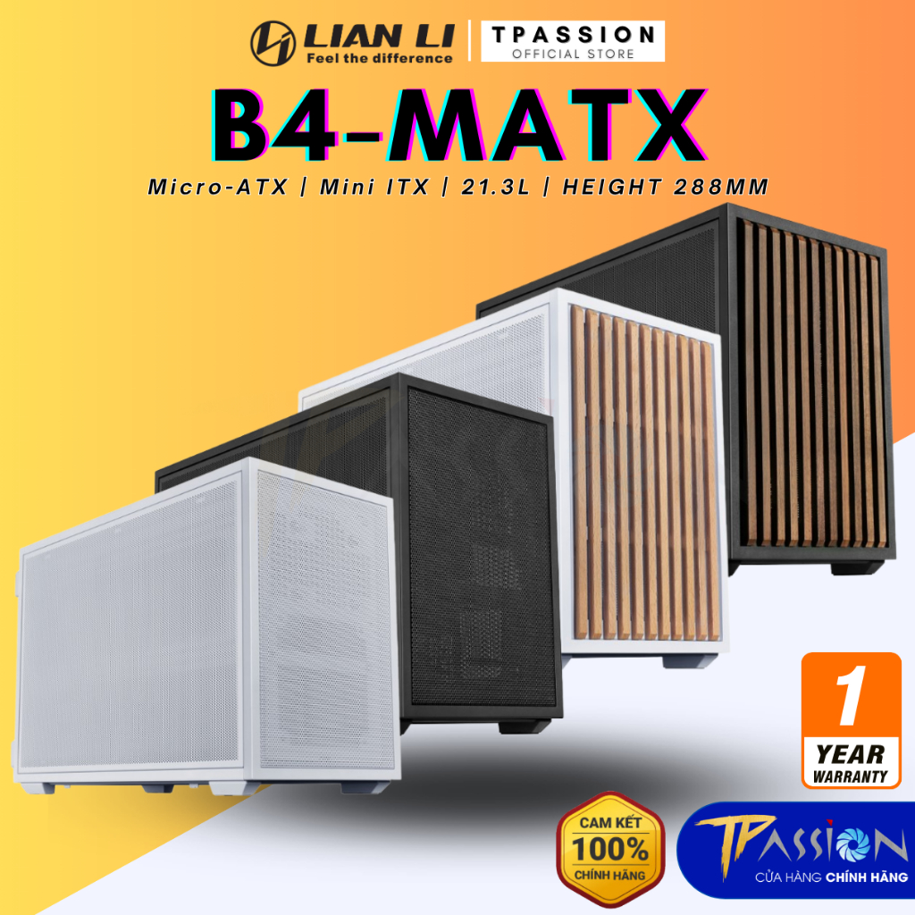 Vỏ case máy tính Lian Li B4 - mATX / Wood / Black / White - Chính hãng, MFF, m-ATX, ITX, mini PC