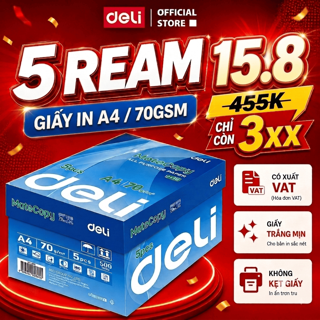 Thùng 5/10 Ream Giấy A4 Deli Giấy In Photo Copy 70gsm Chính Hãng Loại Dày Ream 500 Tờ Chống Lóa Mắt