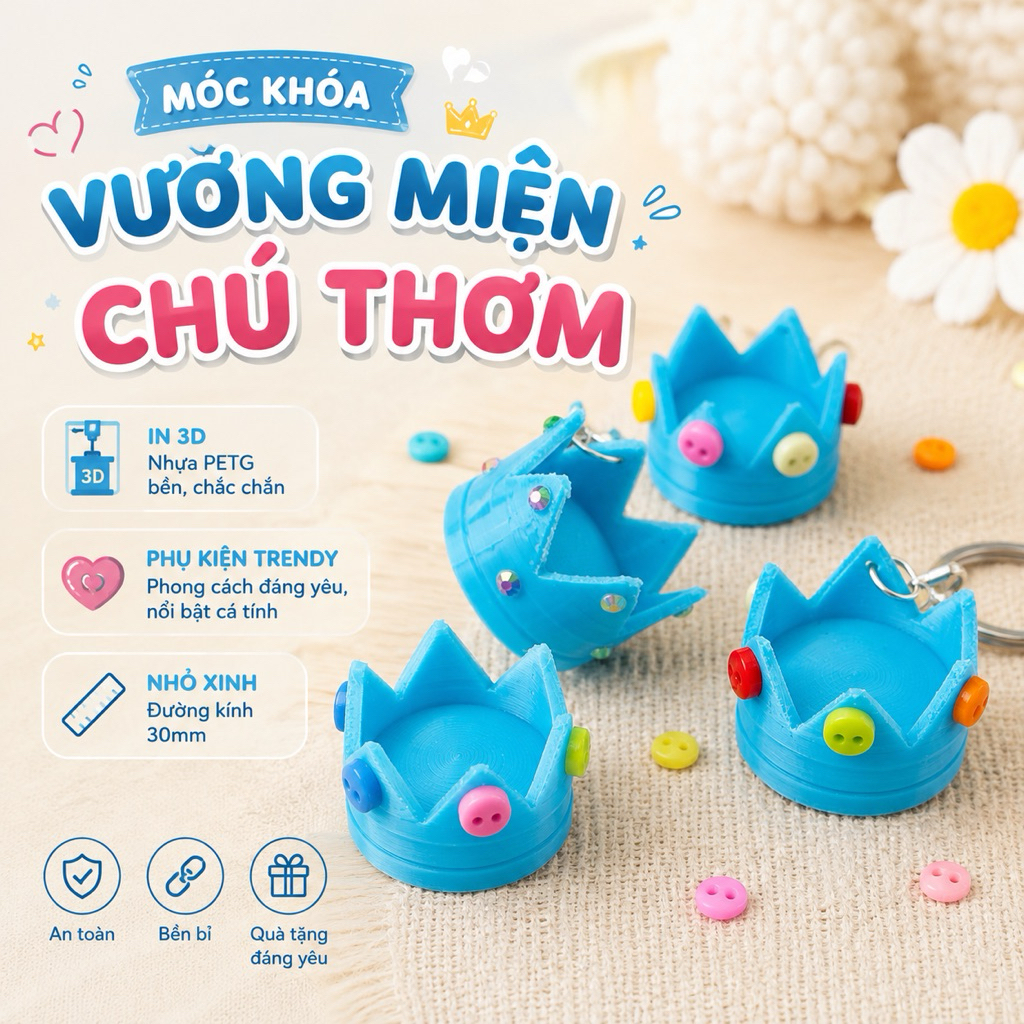 [Hàng Sẵn - Hoả Tốc] Móc Khoá Vương Miện Chú Thơm Dalab, Móc Treo Balo Túi Xácg Dễ Thương
