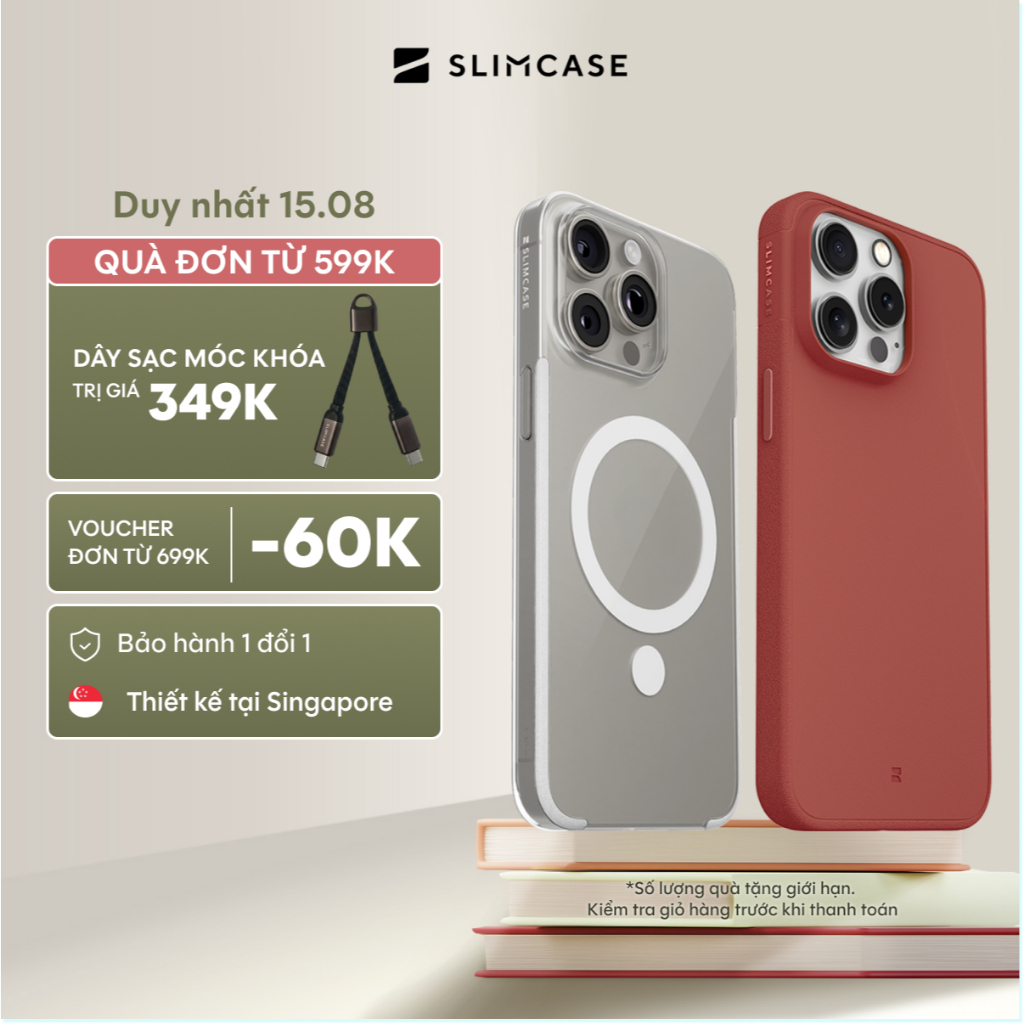 Ốp lưng iPhone 15 Pro Max / 15 Pro / 15 Plus / 15 SLIMCASE - Không ố vàng, hỗ trợ sạc không dây, siêu mỏng