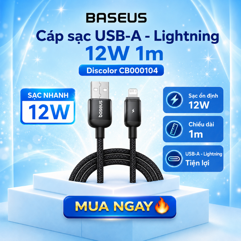 Cáp sạc USB-A - Lightning 12W 1m  Discolor CB000104