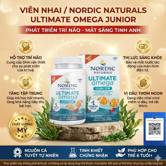 omega 3 vị dâu cho Bé 6 Tuổi+ Nordic Naturals Ultimate Omega 90/120 Viên Mỹ