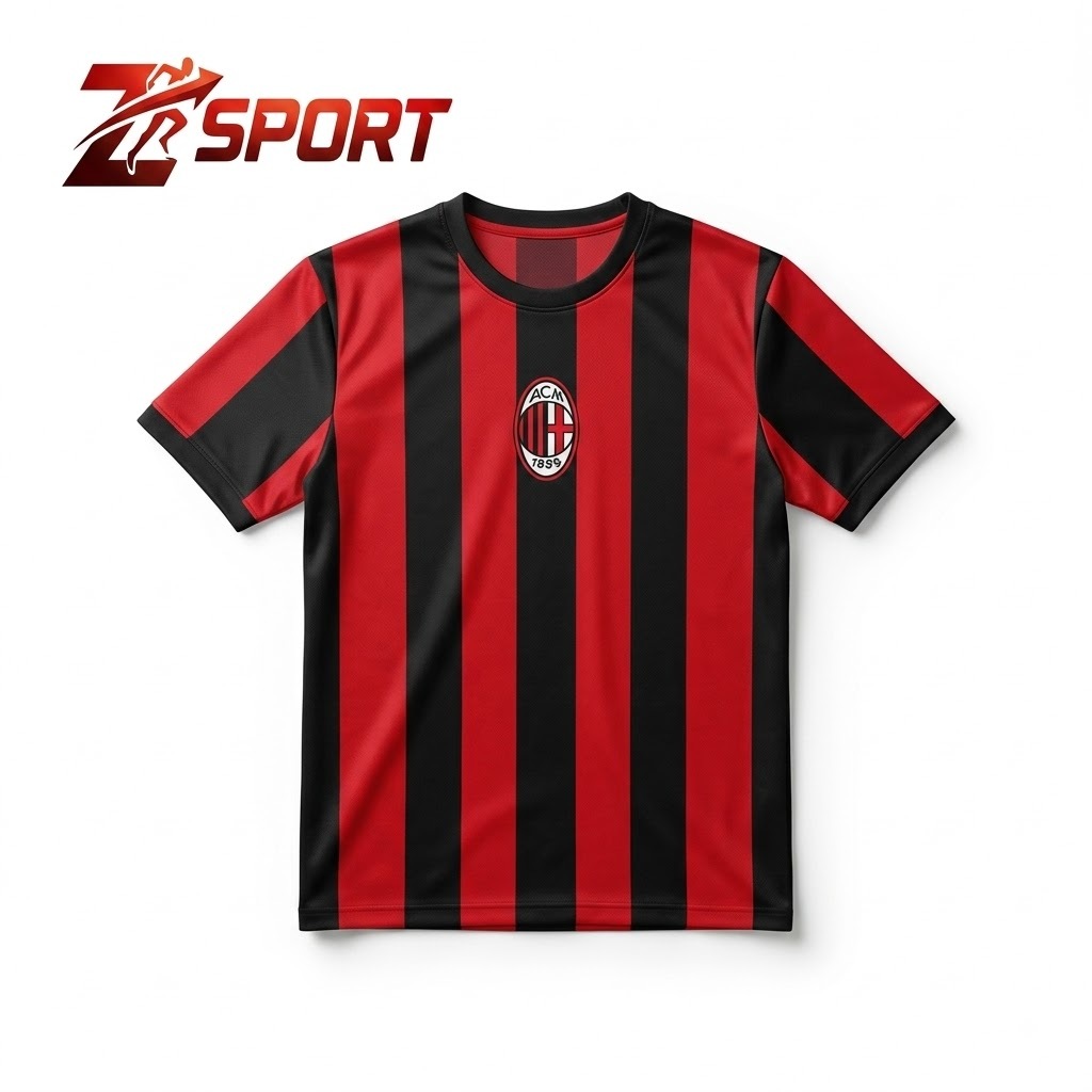 Bộ Quần Áo Thể Thao AC Milan Nam - Áo Đá Bóng AC Milan Sọc Đỏ Đen Co Giãn 4 Chiều Z-Sport