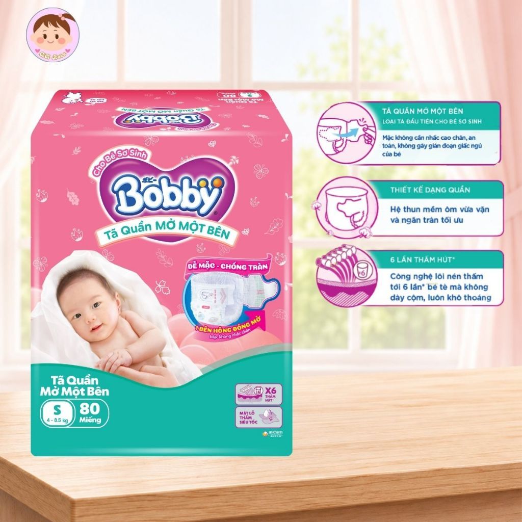 [BOBBY] Tã quần mở một bên Bobby dành cho bé sơ sinh size NB 70+6/NB S80