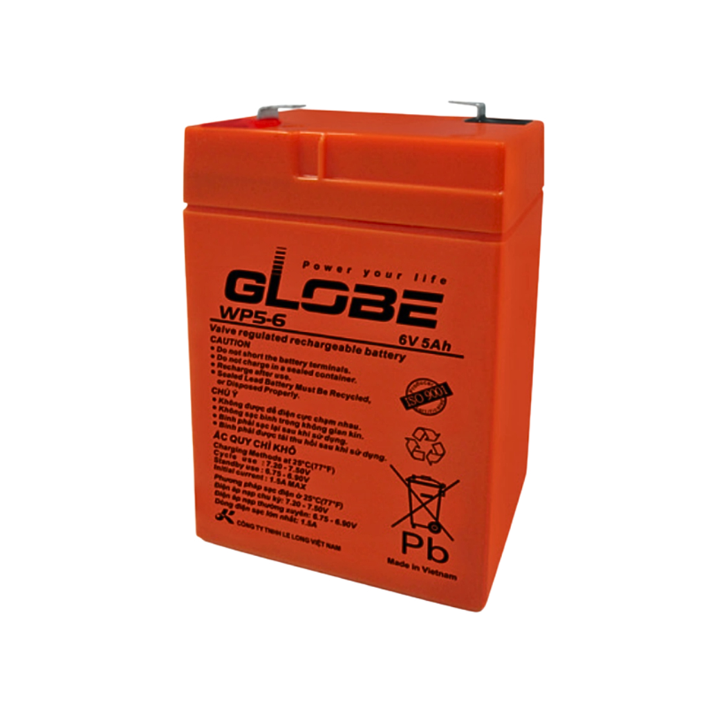 ắc quy khô kín khí, ắc quy chạy quạt, xe ô tô trẻ em Globe 6V-5Ah WP5-6