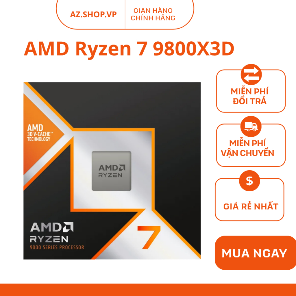 ( New Box )Bộ vi xử lý AMD Ryzen 7 9800X3D / 4.7GHz Boost 5.2GHz / 8 nhân 16 luồng / 104MB / AM5