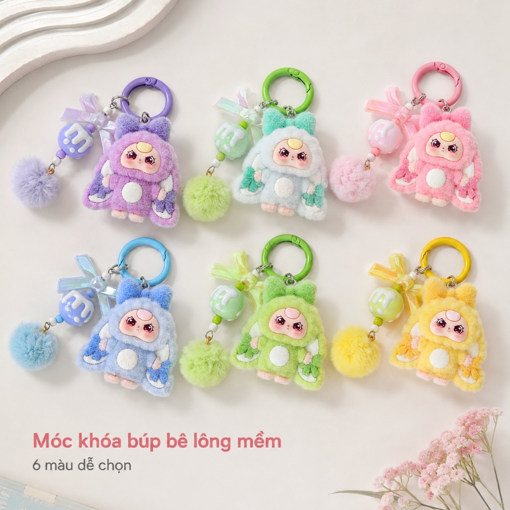 Móc Khóa Bông Hoạt Hình Dễ Thương Nhiều Màu, Móc Treo Chìa Khóa Balo Túi Xách…