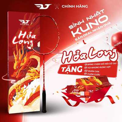 Vợt Cầu Lông KUNO Hỏa Long Thiên Công Chính Hãng Tặng Kèm 2 Quấn Cán, 1 Thấm Hút Mồ Hôi, 1 Túi Nhung Đựng Vợt HL001