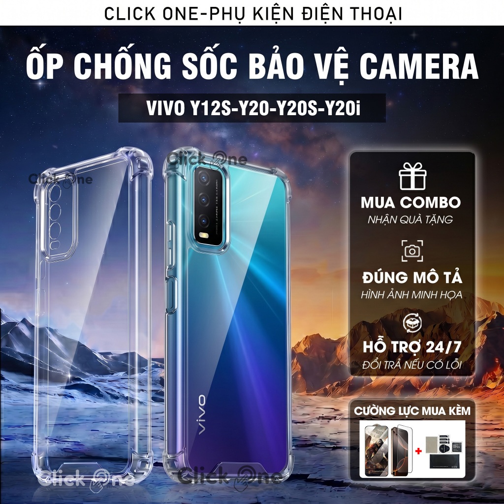 Ốp lưng Vivo Y12S, Y20, Y20i, Y20S, V2026 Silicon dẻo trong chống sốc 4 cạnh bảo vệ camera | ỐP LƯNG CHỐNG SỐC