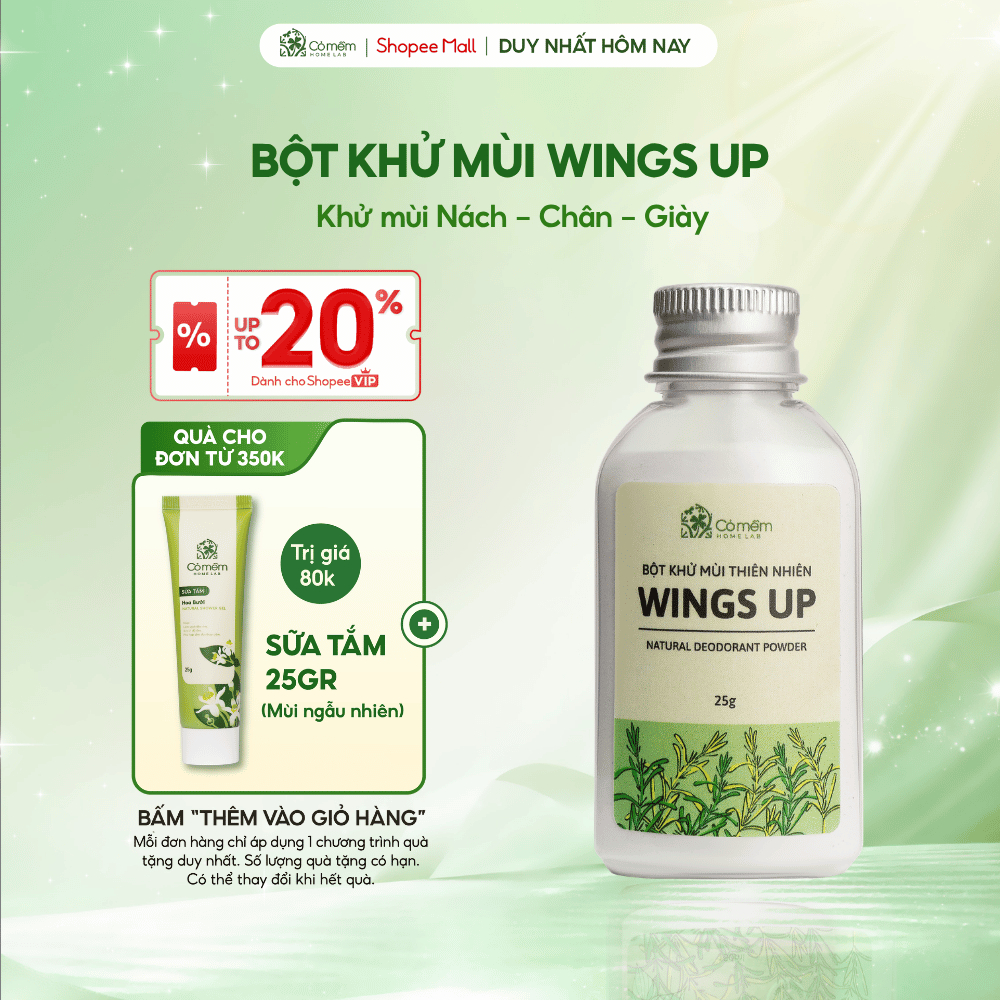 Bột Khử Mùi Wings Up Hỗ Trợ Khử Mùi Chân Giày Nách Kiểm Soát Mồ Hôi Cỏ Mềm 25g
