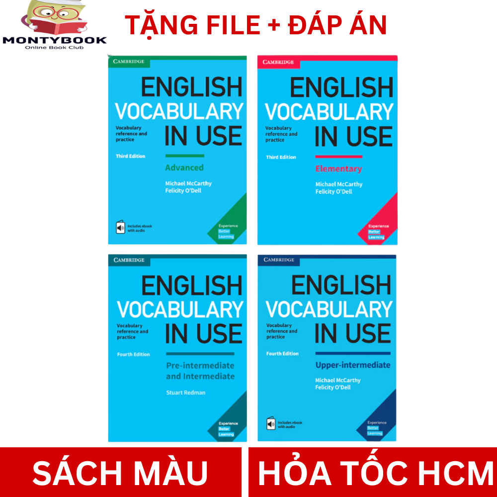 Sách - English Vocabulary In Use - 4 cuốn màu, giấy thường, có file nghe audio + đáp án