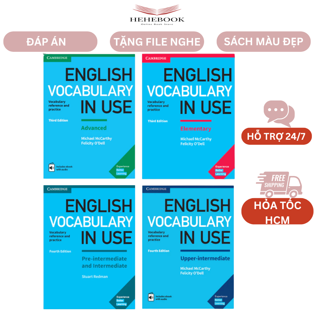 Sách màu - English Vocabulary In Use - 4 cuốn in màu, giấy thường, có file nghe audio