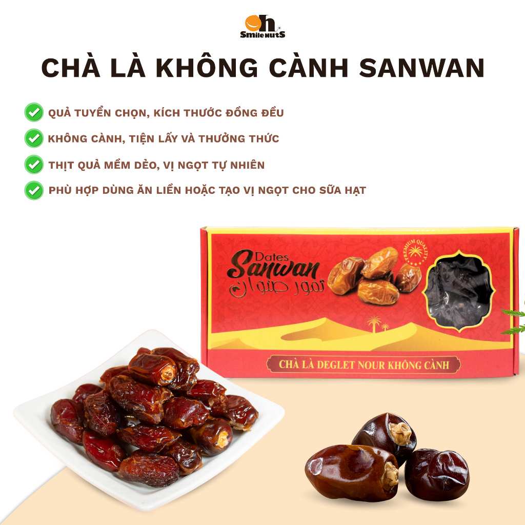 {CHÍNH HÃNG} Chà là nguyên cành Sanwan Deglet Nour Tunisia hộp 500g