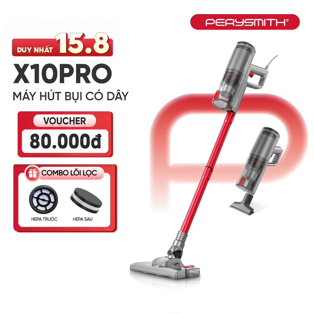 Máy Hút Bụi Có Dây PerySmith X10Pro Lực Hút Mạnh 21.000 Pa, Công Suất 600W, Gọn Nhẹ 1Kg