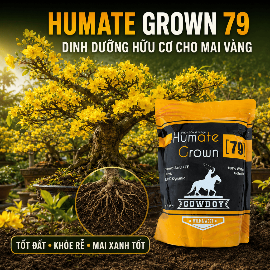 Phân Bón Sinh Học Humate Grown 79 1kg – Dưỡng Rễ, Cải Tạo Đất, Chăm Sóc Cây Hoa Mai