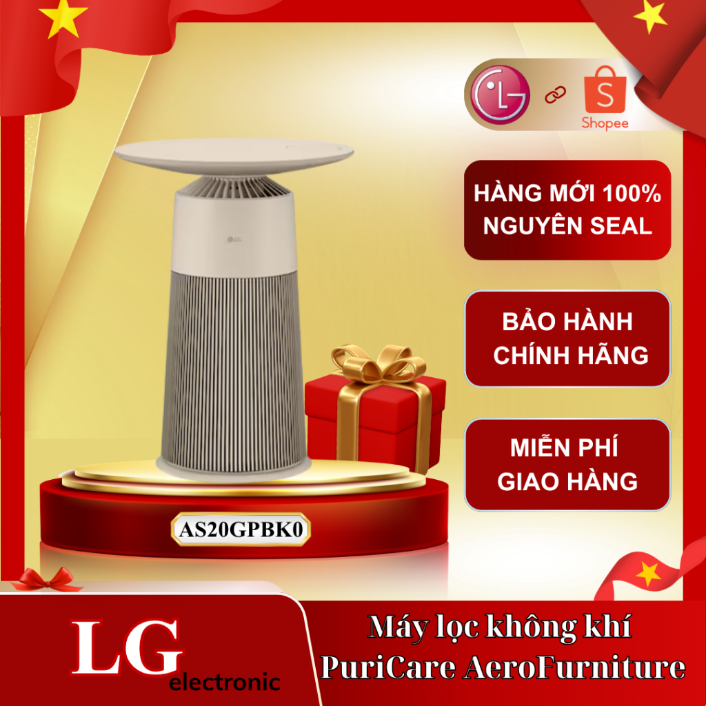 (HOT) Máy lọc không khí LG tích hợp sạc không dây PuriCare Aero Furniture AS20GPBK0 màu nâu 28W