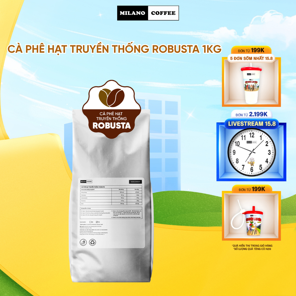 Cà phê hạt truyền thống Robusta Milano Coffee (1kg)