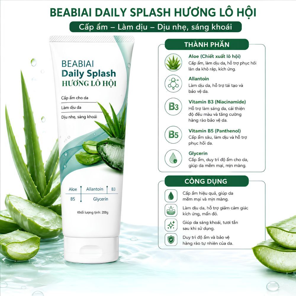 Ảnh 16 của Gel dưỡng nha đam BEABIAI DAILY SPLASH Cấp Ẩm, Làm Dịu, Làm Mát, Phục Hồi Da Hiệu Quả 200g