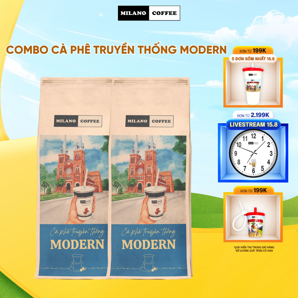 Combo 2 gói cà phê Milano Coffee truyền thống Modern - Cà phê Arabica - Pha phin