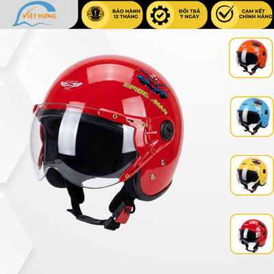 Mũ bảo hiểm trẻ em trùm 3/4 đầu dành cho bé - BKtec BK32 - Đỏ Spider man - Vòng đầu 50-52cm Bé nặng dưới 25kg