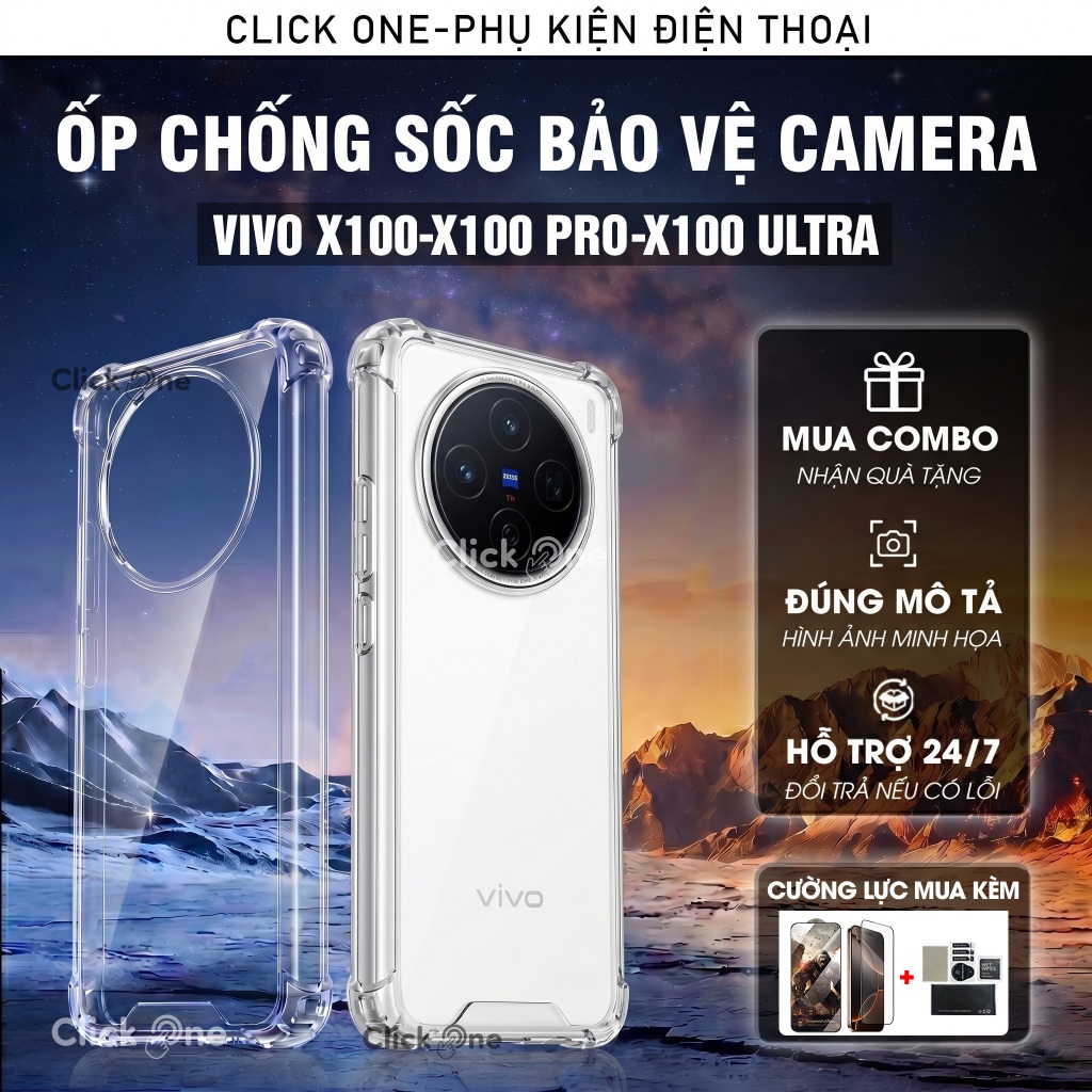 Ốp lưng Vivo X100 5G, X100 Pro, X100 Ultra Silicon dẻo trong chống sốc 4 cạnh bảo vệ camera | ỐP LƯN