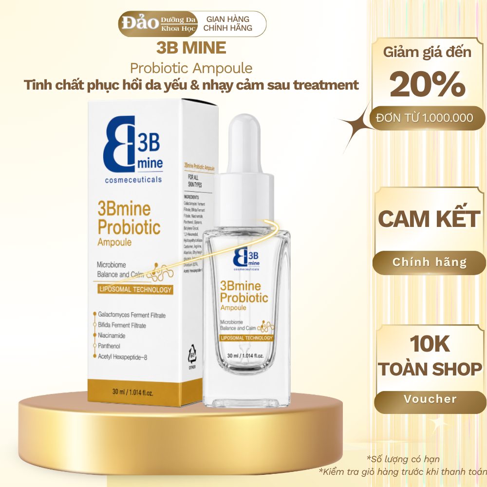3Bmine Probiotic Ampoule 30ml Tinh Chất Phục Hồi Da Yếu Nhạy Cảm Cấp Ẩm Sau Treatment