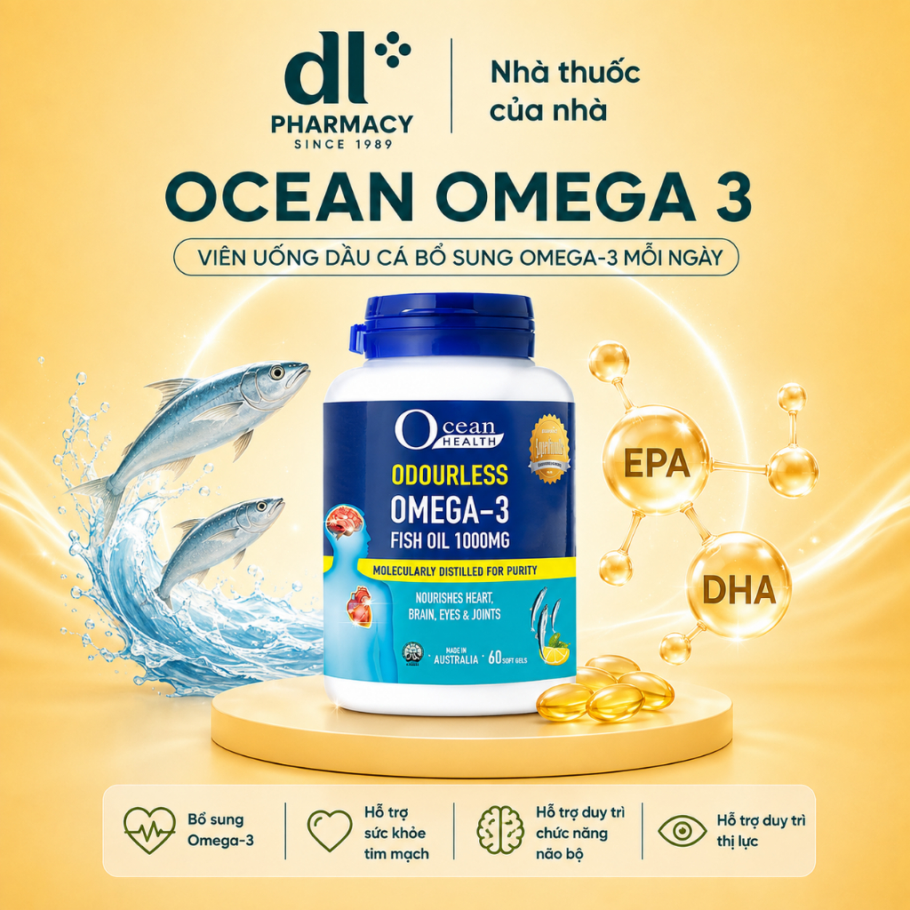 [DLP] Ocean Omega 3 Fish Oil 1000mg 60 viên, EPA 180mg DHA 120mg