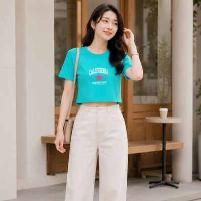 Áo croptop nữ rộng in hình ngôi sao chất cotton Loza GT3681
